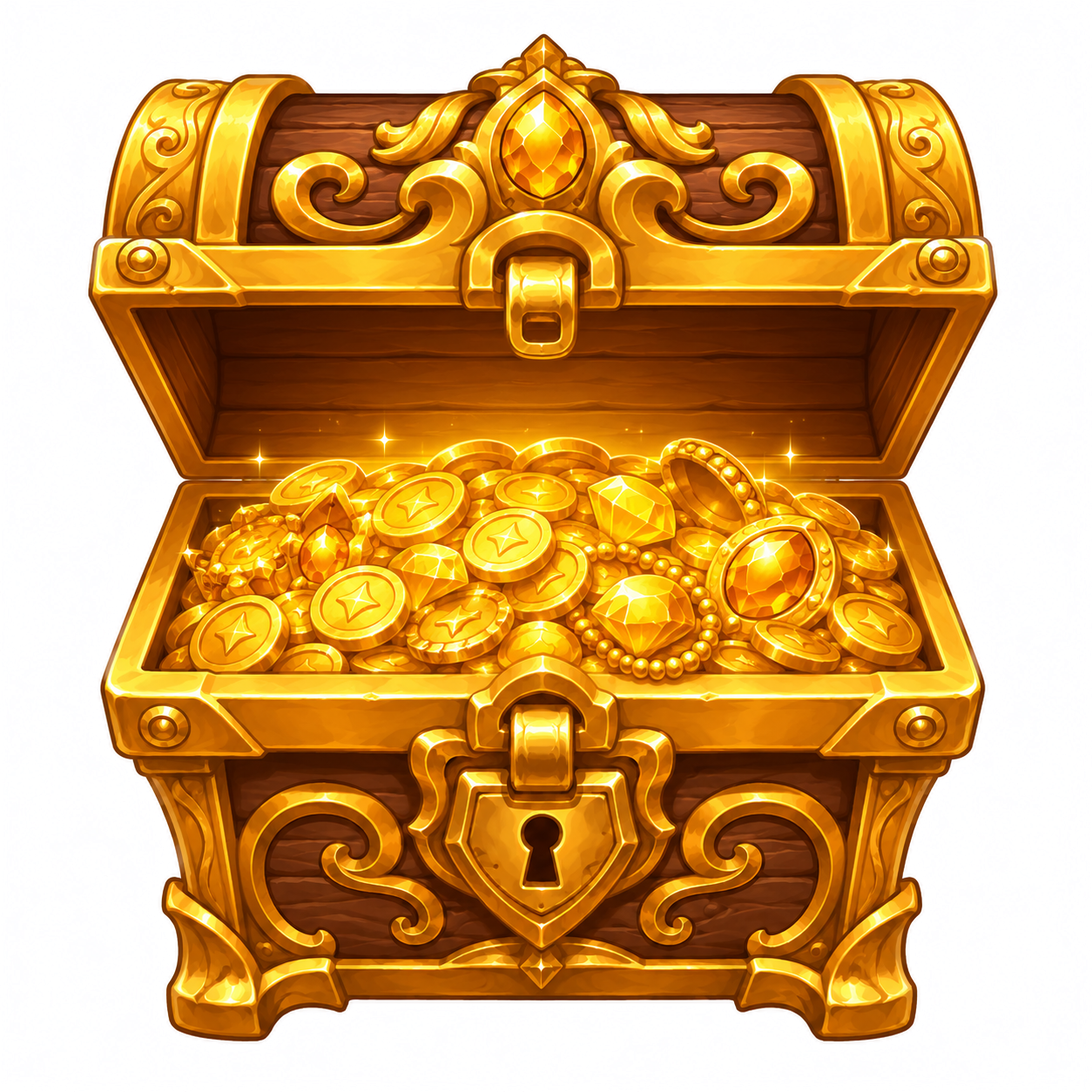 Gold treasure chest overflowing with coins